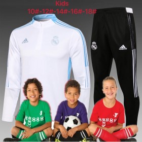 kid's 21/22 Real Madrid White Blue Training Suits  
