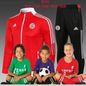 kid's 21/22 Bayern Munich Red Long zipper Training Suits  